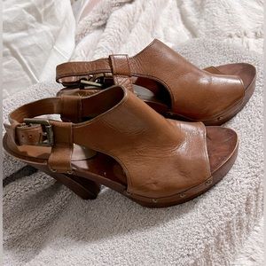 Lauren Ralph Lauren Leather and Wooden Platform Heels
